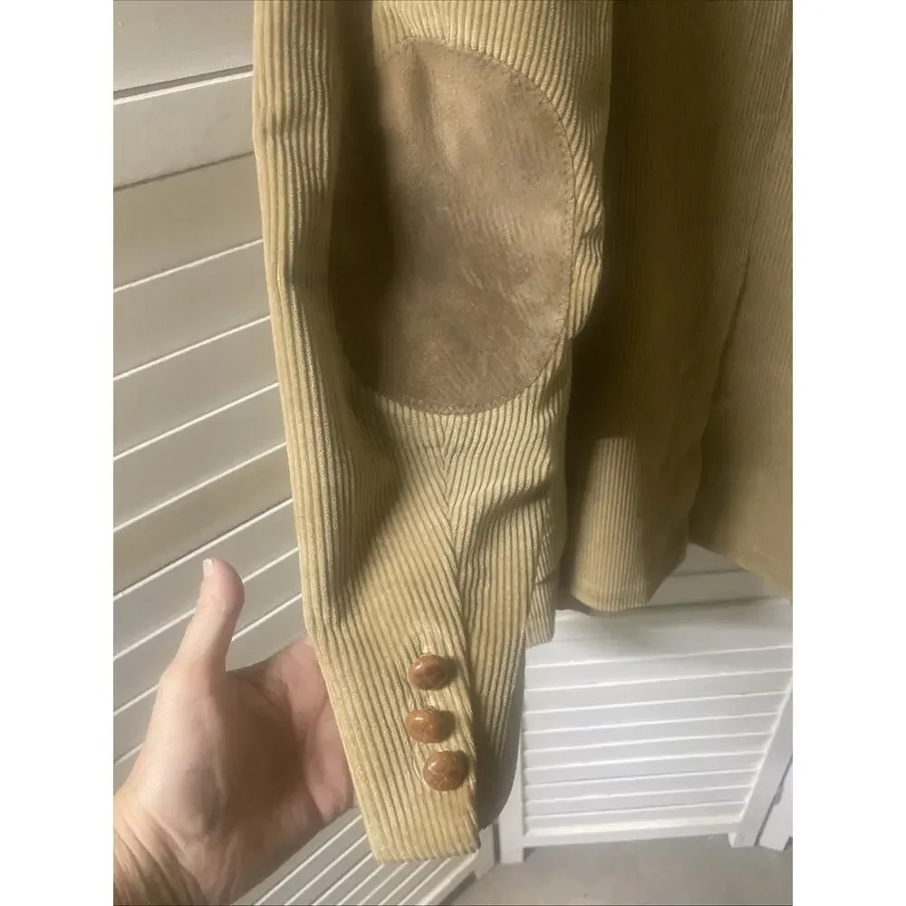 60s 70s Brookleigh Corduroy Camel Brown Men’s Blazer Jacket Sz 46L Elbow Patch